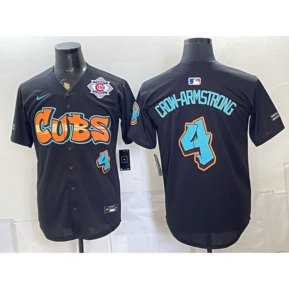 Youth Chicago Cubs #4 Pete Crow-Armstrong Black 150th Anniversary Stitched Baseball Jersey