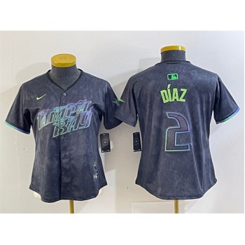Women's Tampa Bay Rays #2 Yandy Diaz Charcoal 2024 City Connect Limited Stitched Baseball Jersey(Run Small)