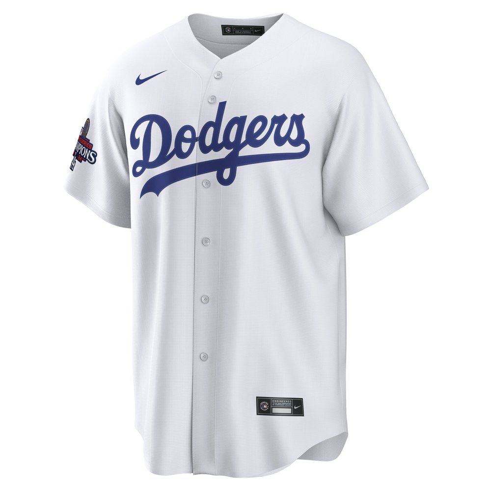 Men's Los Angeles Dodgers #18 Yoshinobu Yamamoto White 2024 World Series Champions Home Japanese Characters Replica Player Jersey