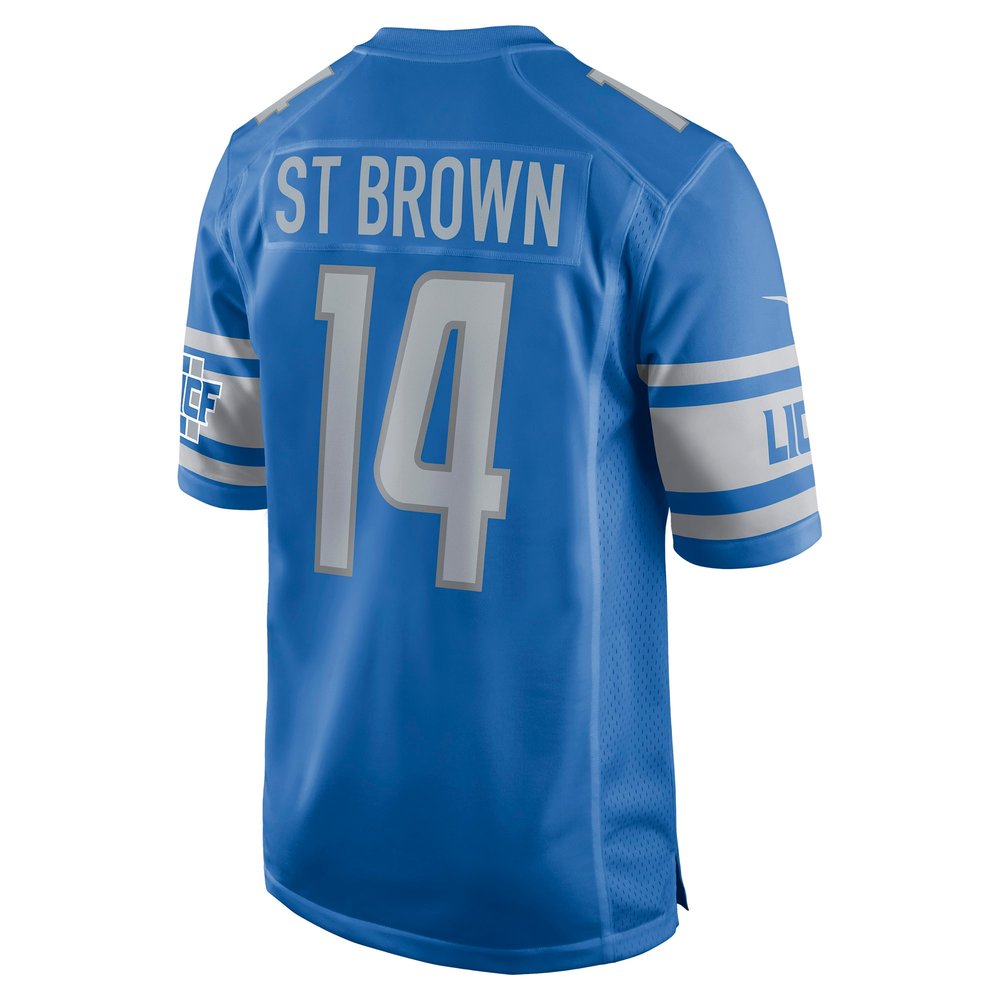 Men's Detroit Lions #14 Amon-Ra St. Brown Blue Game Player Jersey Men's Detroit Lions #14 Amon-Ra St. Brown Blue Game Player Jersey