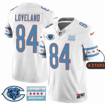 Youth Chicago Bears #84 Colston Loveland White City Edition With Chicago Flag Vapor F.U.S.E. Untouchable Limited Jersey