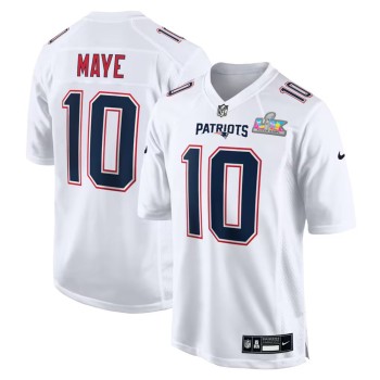 Men's New England Patriots #10 Drake Maye White Super Bowl LX Patch Tundra Fashion Game Jersey Men's New England Patriots #10 Drake Maye White Super Bowl LX Patch Tundra Fashion Game Jersey