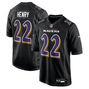 Men's Baltimore Ravens #22 Derrick Henry Carbon Black Fashion Game Jersey
