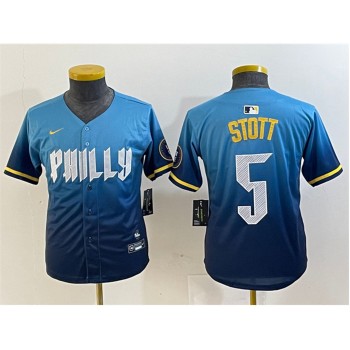 Youth Philadelphia Phillies #5 Bryson Stott Blue 2024 City Connect Limited Stitched Baseball Jersey