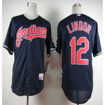 indians #12 Francisco Lindor Navy Blue Cool Base Stitched MLB Jersey