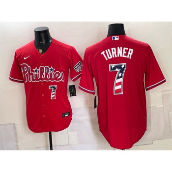 Men's Philadelphia Phillies #7 Trea Turner Red USA 250 Fourth of July Home Baseball Jersey