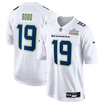 Men's Seattle Seahawks #19 Jake Bobo White Super Bowl LX Patch Tundra Fashion Game Jersey