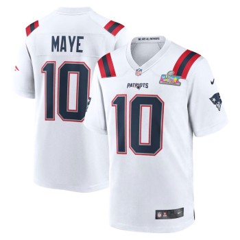 Men's New England Patriots #10 Drake Maye White Super Bowl LX Patch Game Jersey Men's New England Patriots #10 Drake Maye White Super Bowl LX Patch Game Jersey