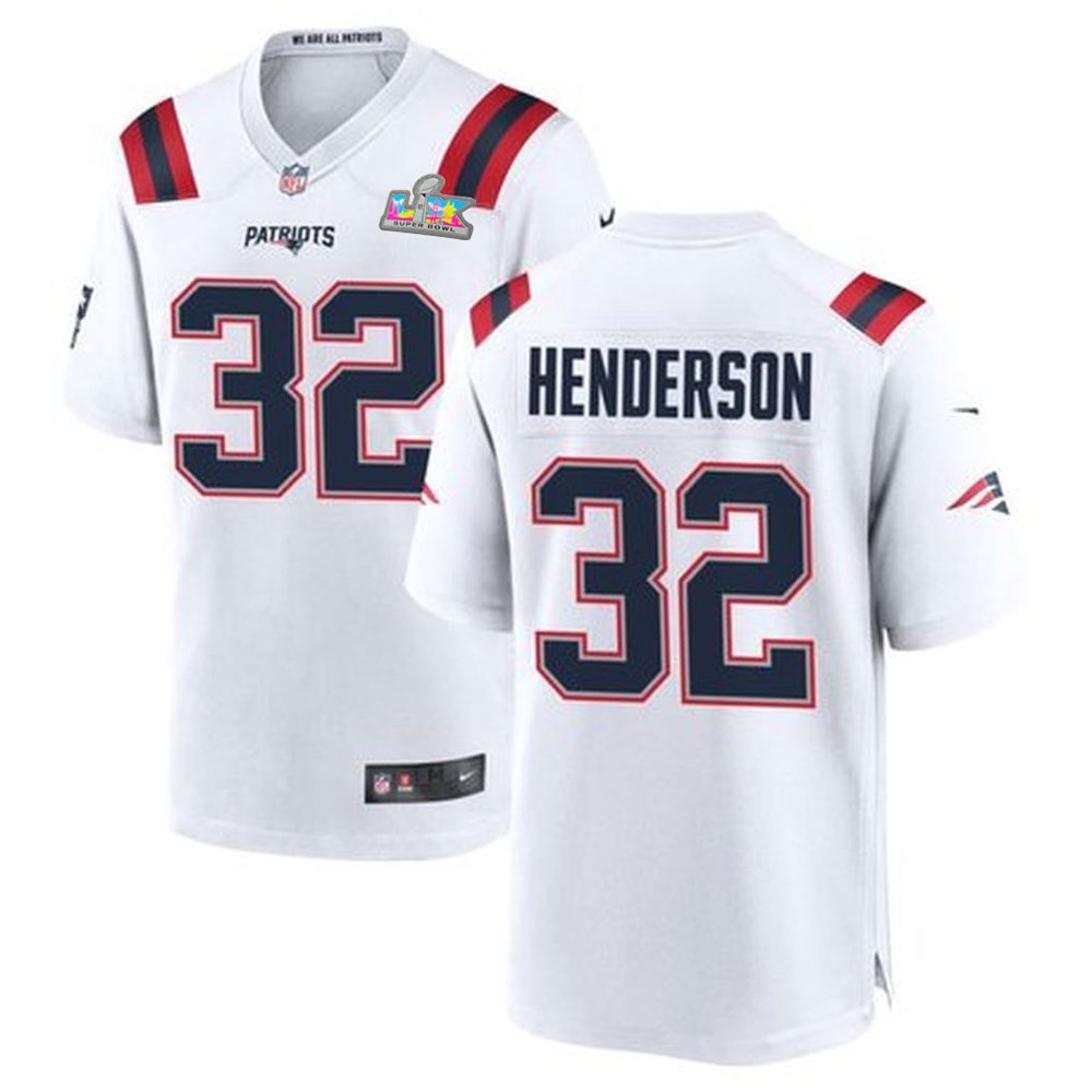 Youth New England Patriots #32 TreVeyon Henderson White Super Bowl LX Patch Game Jersey
