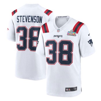 Youth New England Patriots #38 Rhamondre Stevenson White Super Bowl LX Patch Game Jersey