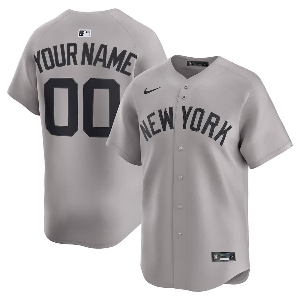 Youth New York Yankees Nike Gray Away Limited Custom Jersey