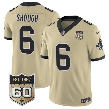 Men's New Orleans Saints #6 Tyler Shough Gold 2026 60th Anniversary Patch Vapor F.U.S.E Limited Jersey