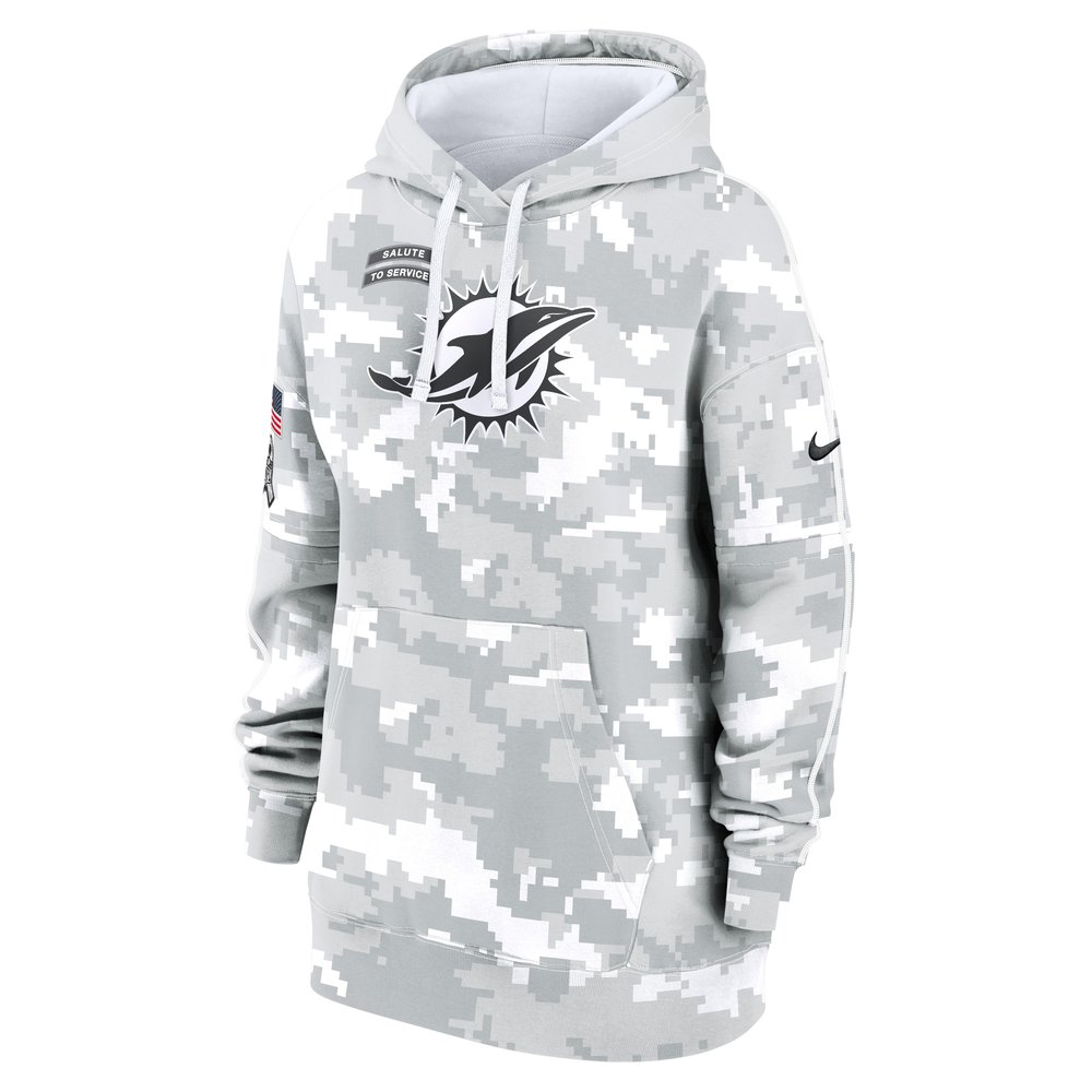 Women's Miami Dolphins Arctic Camo 2024 Salute To Service Club Fleece Pullover Hoodie