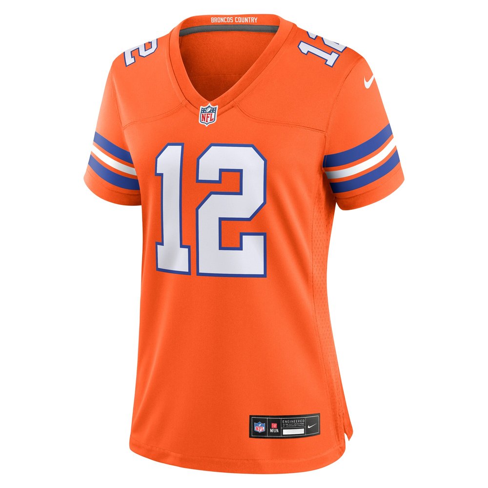 Women's Denver Broncos Tim Patrick Orange Mile High Collection 1977 Throwback Player Game Jersey Women's Denver Broncos Tim Patrick Orange Mile High Collection 1977 Throwback Player Game Jersey