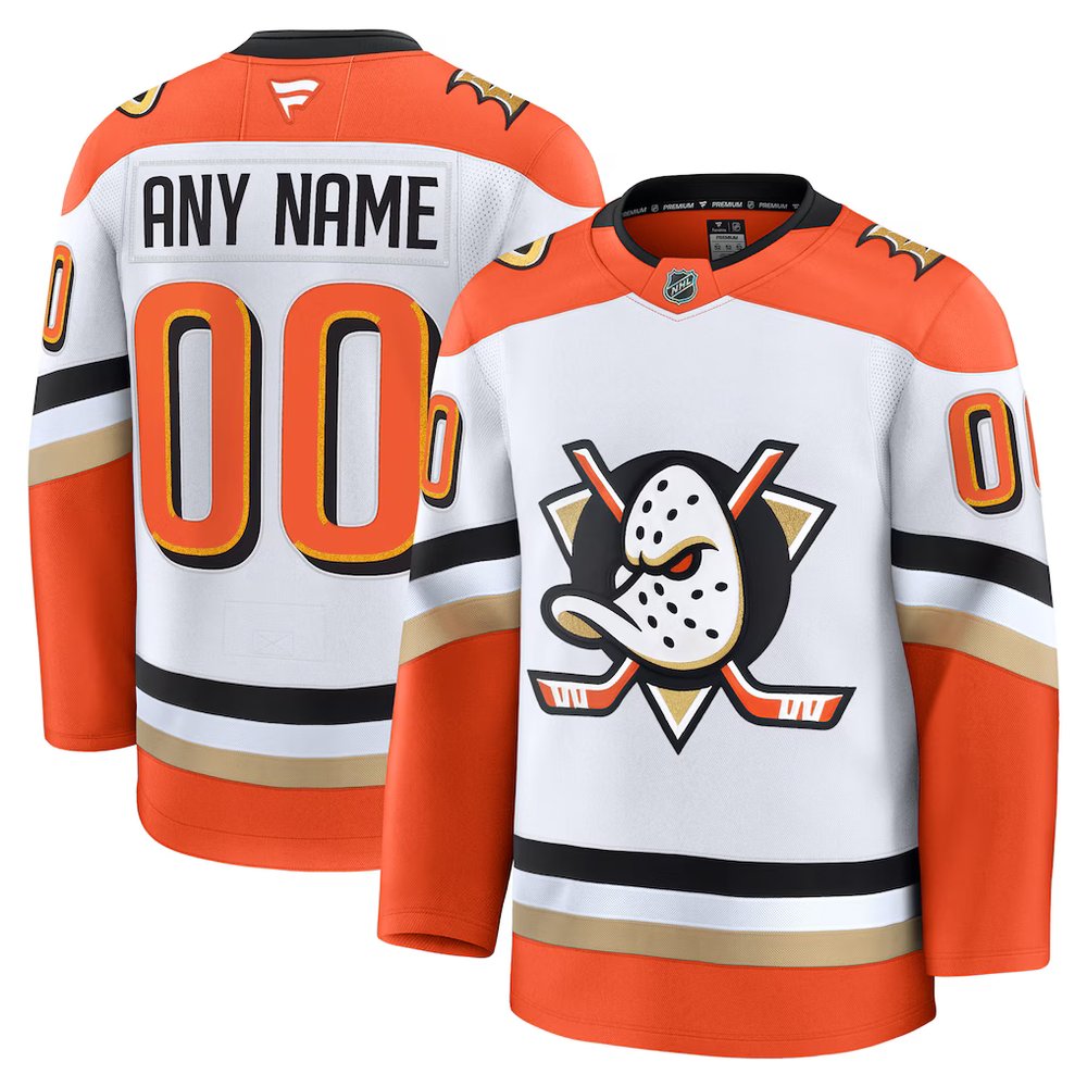 Men's Anaheim Ducks White Away Premium Custom Jersey Men's Anaheim Ducks White Away Premium Custom Jersey