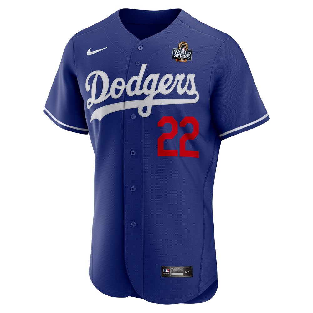 Men's Los Angeles Dodgers #22 Clayton Kershaw Royal 2024 World Series Alternate Authentic Player Jersey