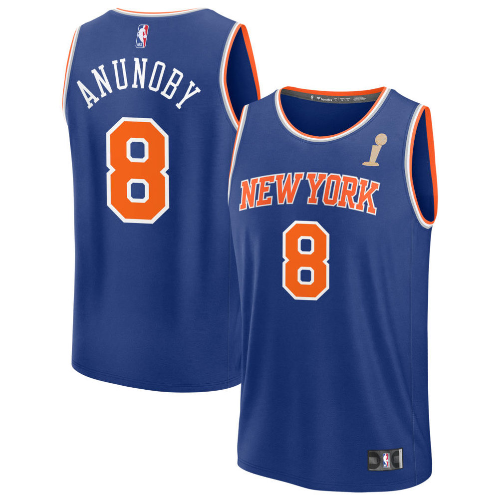 Women's New York Knicks #8 OG Anunoby Blue 2026 NBA Finals Champions Fast Break Icon Edition Jersey