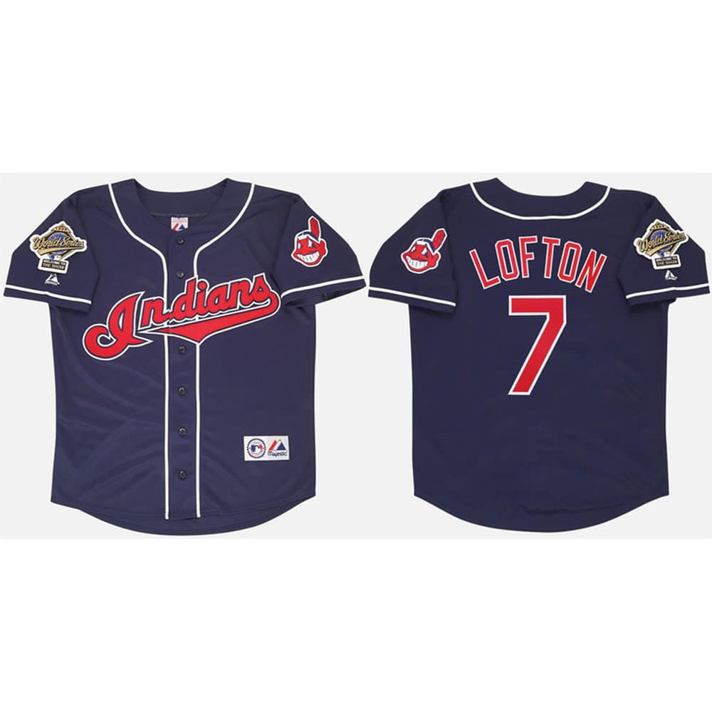 Men's Cleveland Guardians #7 Kenny Lofton Navy 1995 World Series Stitched Baseball Jersey