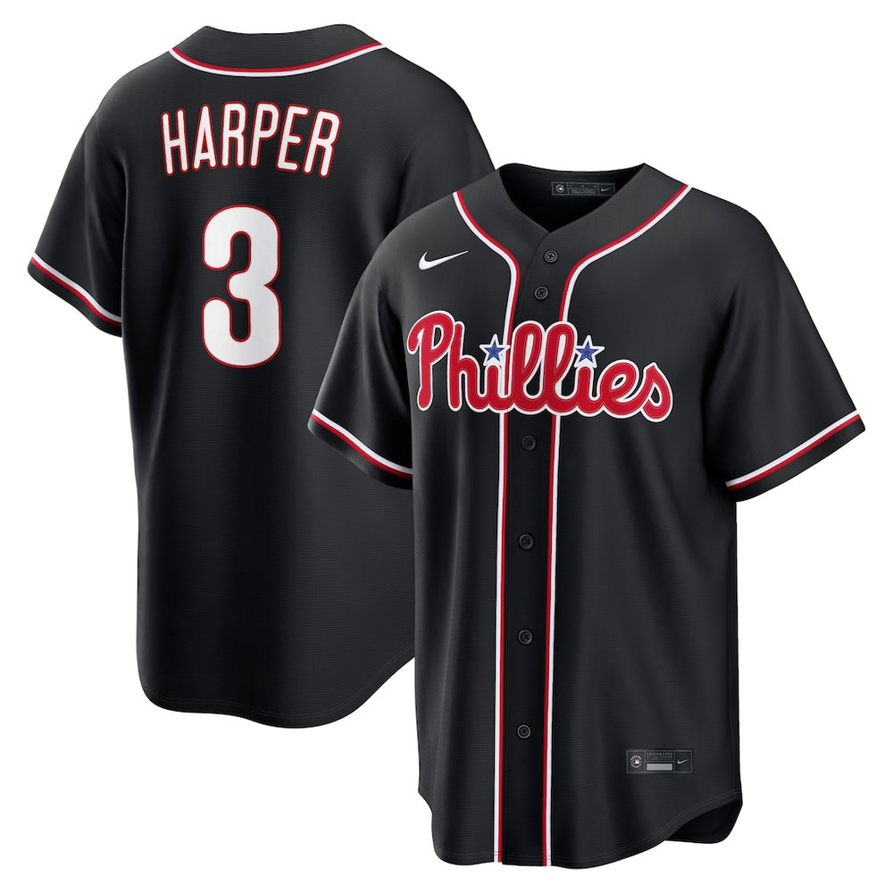 Youth Philadelphia Phillies #3 Bryce Harper Fashion Replica Black Out Jersey