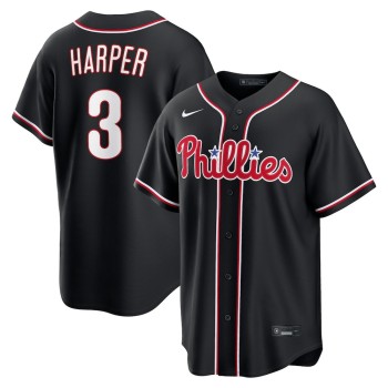 Men's Philadelphia Phillies #3 Bryce Harper Fashion Replica Black Out Jersey