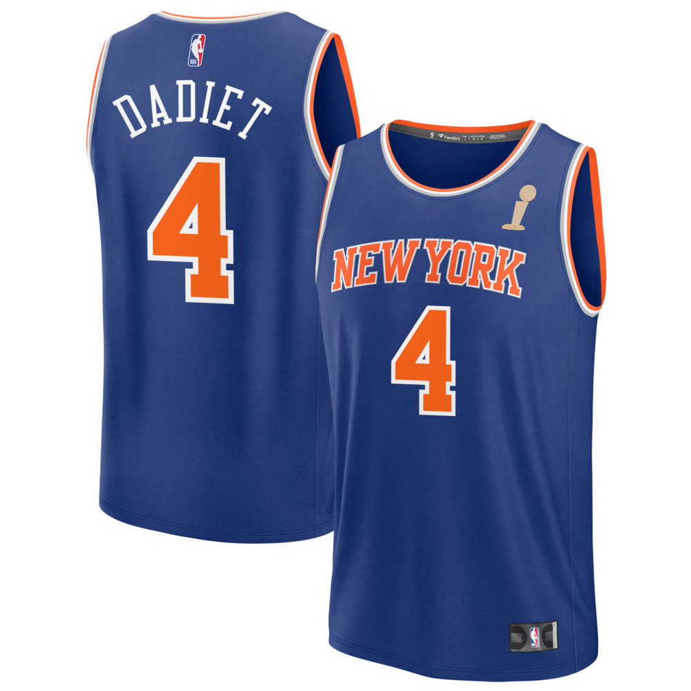 Women's New York Knicks #4 Pacome Dadiet Blue 2026 NBA Finals Champions Fast Break Icon Edition Jersey