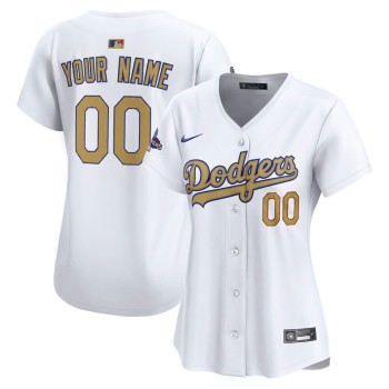 Women's Los Angeles Dodgers White 2025 Gold Collection Limited Custom Jersey