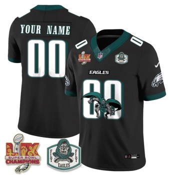 Youth Philadelphia Eagles x Green Cape Villain Black 2025 Super Bowl LIX Champions Patch Edition Vapor F.U.S.E. Limited Custom Jersey