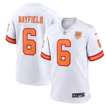 Men's '76 Tampa Bay Buccaneers #6 Baker Mayfield Nike White 50th Season Game Jersey Men's '76 Tampa Bay Buccaneers #6 Baker Mayfield Nike White 50th Season Game Jersey