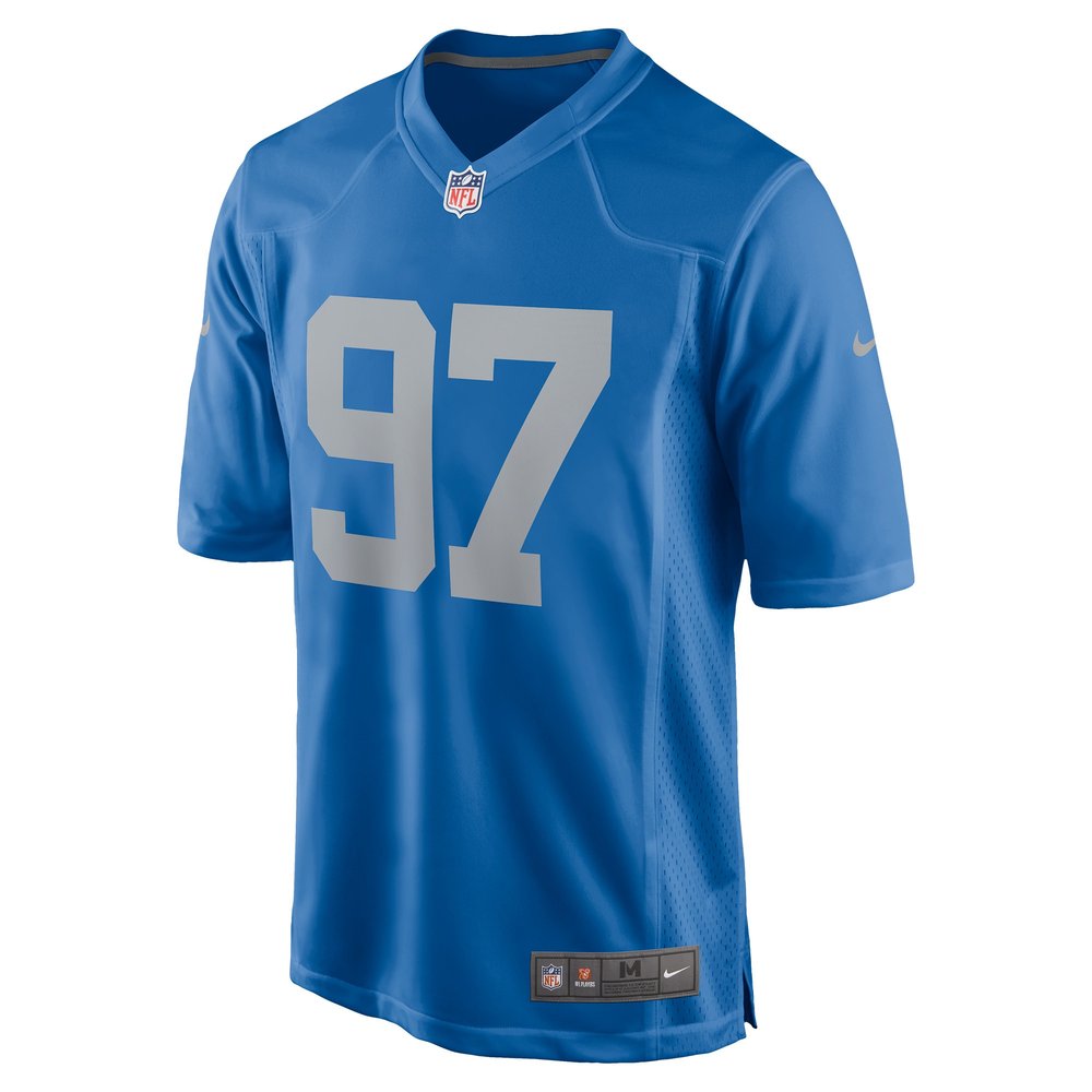 Men's Detroit Lions #97 Aidan Hutchinson Blue Player Game Jersey