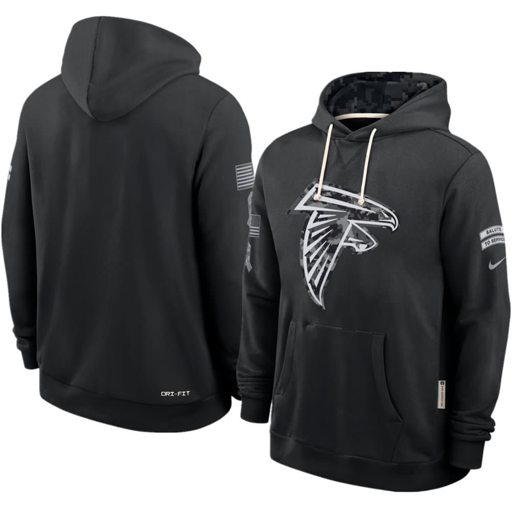 Men's Atlanta Falcons Nike Black 2026 Salute to Service Sideline Dri-FIT Pullover Hoodie