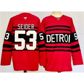 Men's Detroit Red Wings #53 Moritz Seider Red 2024-25 Reverse Retro Stitched Premium Jersey Men's Detroit Red Wings #53 Moritz Seider Red 2024-25 Reverse Retro Stitched Premium Jersey
