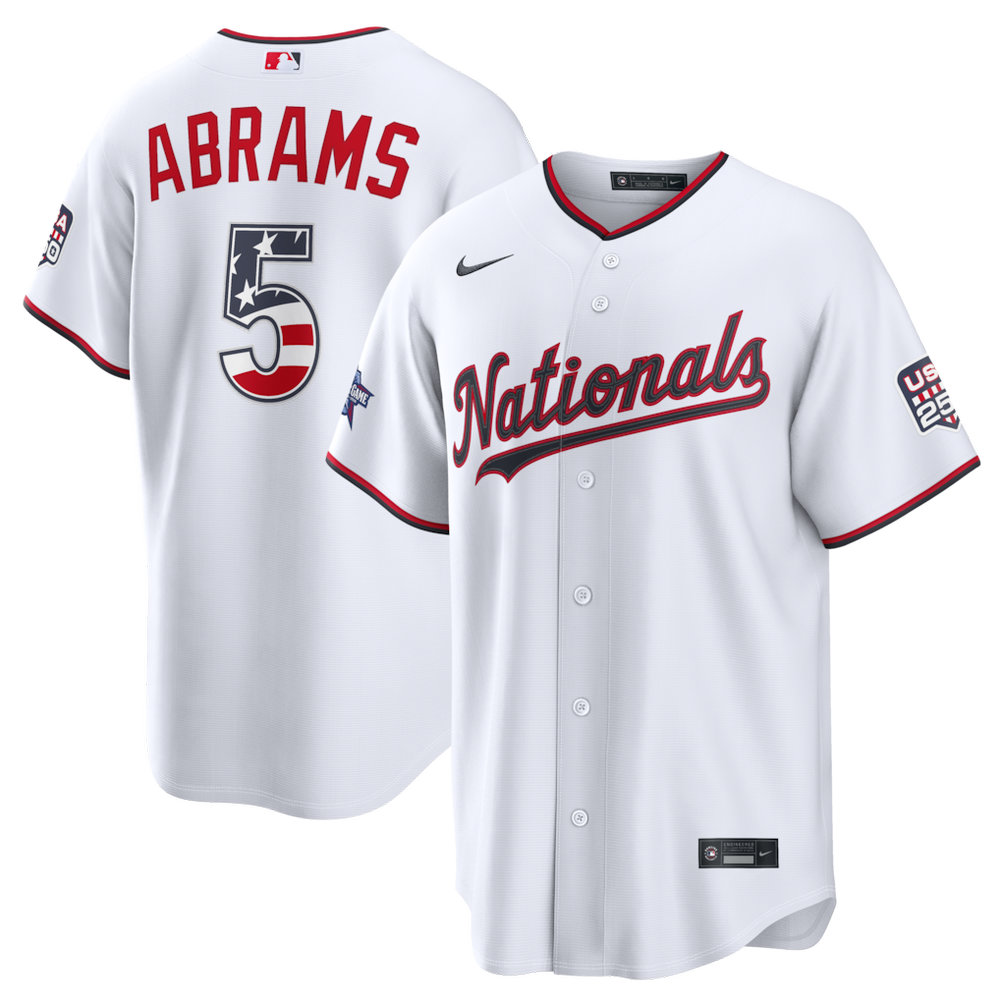 Youth Washington Nationals #5 CJ Abrams Nike White 2026 All-Star Edition Stars & Stripes Stadium Jersey Youth Washington Nationals #5 CJ Abrams Nike White 2026 All-Star Edition Stars & Stripes Stadium Jersey