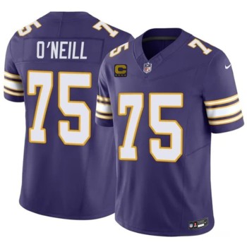 Men's Minnesota Vikings #75 Brian O'Neill Purple 2026 4-Star C Patch Vapor F.U.S.E. Untouchable Limited Jersey