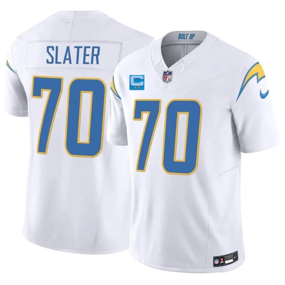 Men's Los Angeles Chargers #70 Rashawn Slater White 2026 2-Star C Patch Vapor F.U.S.E. Limited Jersey