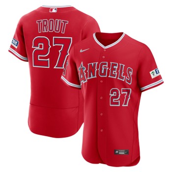 Men's Los Angeles Angels #27 Mike Trout Nike Red Alternate Authentic Sponsor Patch Jersey