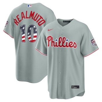 Youth Philadelphia Phillies #10 J.T. Realmuto Nike Gray USA 250 Fourth of July Road Stadium Jersey Youth Philadelphia Phillies #10 J.T. Realmuto Nike Gray USA 250 Fourth of July Road Stadium Jersey
