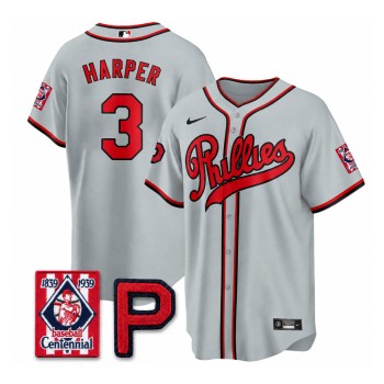 Men's Philadelphia Phillies #3 Bryce Harper Gray Stitched Baseball Jersey Men's Philadelphia Phillies #3 Bryce Harper Gray Stitched Baseball Jersey