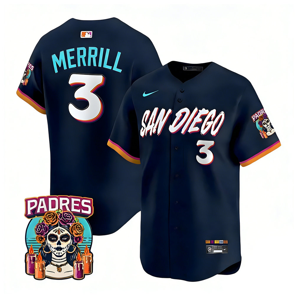 Men's San Diego Padres #3 Jackson Merrill Navy 2026 City Connect Stitched Jersey-Button Up