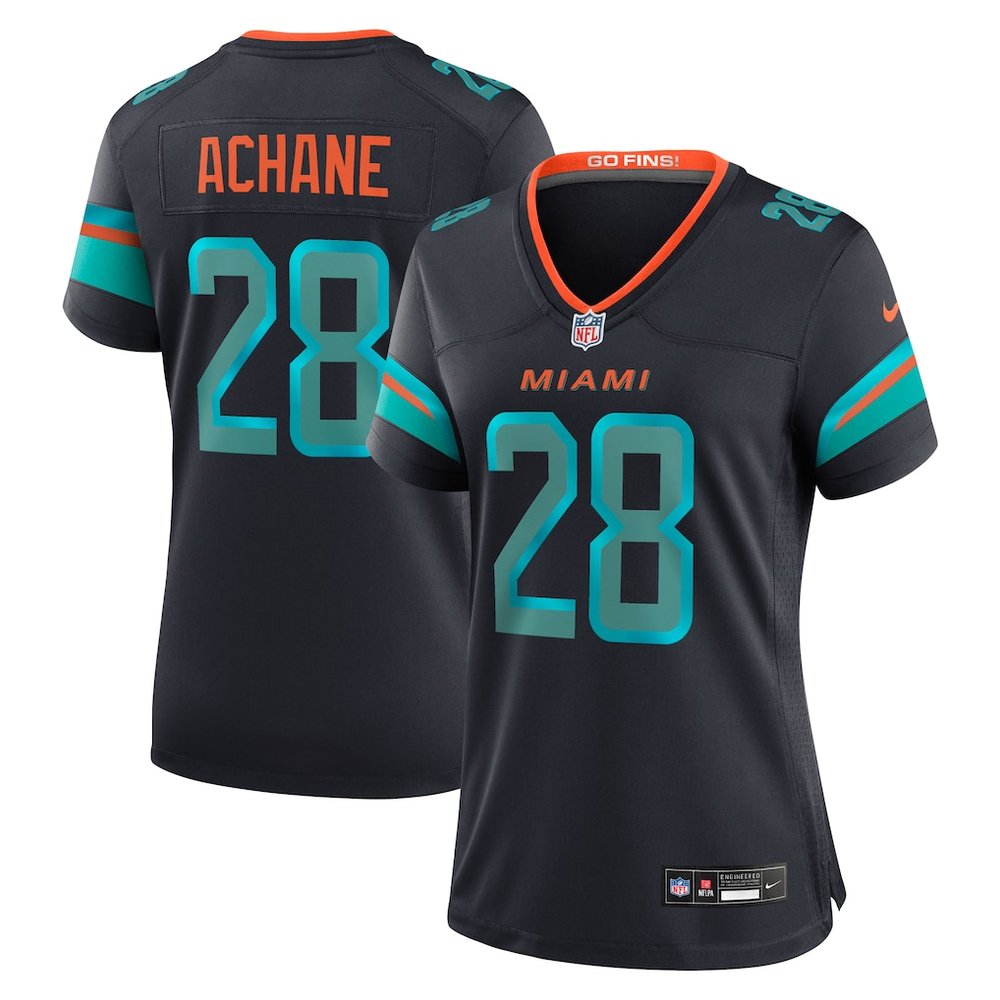 Women's Miami Dolphins #28 De'Von Achane Black Rivalries Collection Game Jersey Women's Miami Dolphins #28 De'Von Achane Black Rivalries Collection Game Jersey