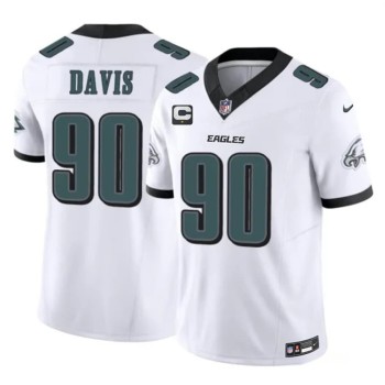 Youth Philadelphia Eagles #90 Jordan Davis White 2025 1-Star C Patch Vapor F.U.S.E. Untouchable Limited Jersey