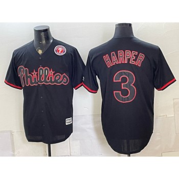Men's Philadelphia Phillies #3 Bryce Harper Black Cool Base Stitched Baseball Jersey Men's Philadelphia Phillies #3 Bryce Harper Black Cool Base Stitched Baseball Jersey