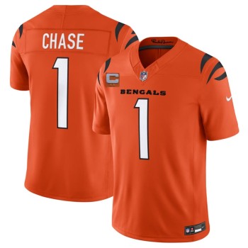 Men's Cincinnati Bengals #1 Ja'Marr Chase Orange 2026 2-Star C Patch Vapor F.U.S.E. Untouchable Limited Jersey Men's Cincinnati Bengals #1 Ja'Marr Chase Orange 2026 2-Star C Patch Vapor F.U.S.E. Untouchable Limited Jersey