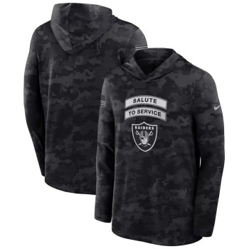 Men's Las Vegas Raiders Black 2026 Salute to Service Sideline Lightweight Dri-FIT Long Sleeve Top Hoodie