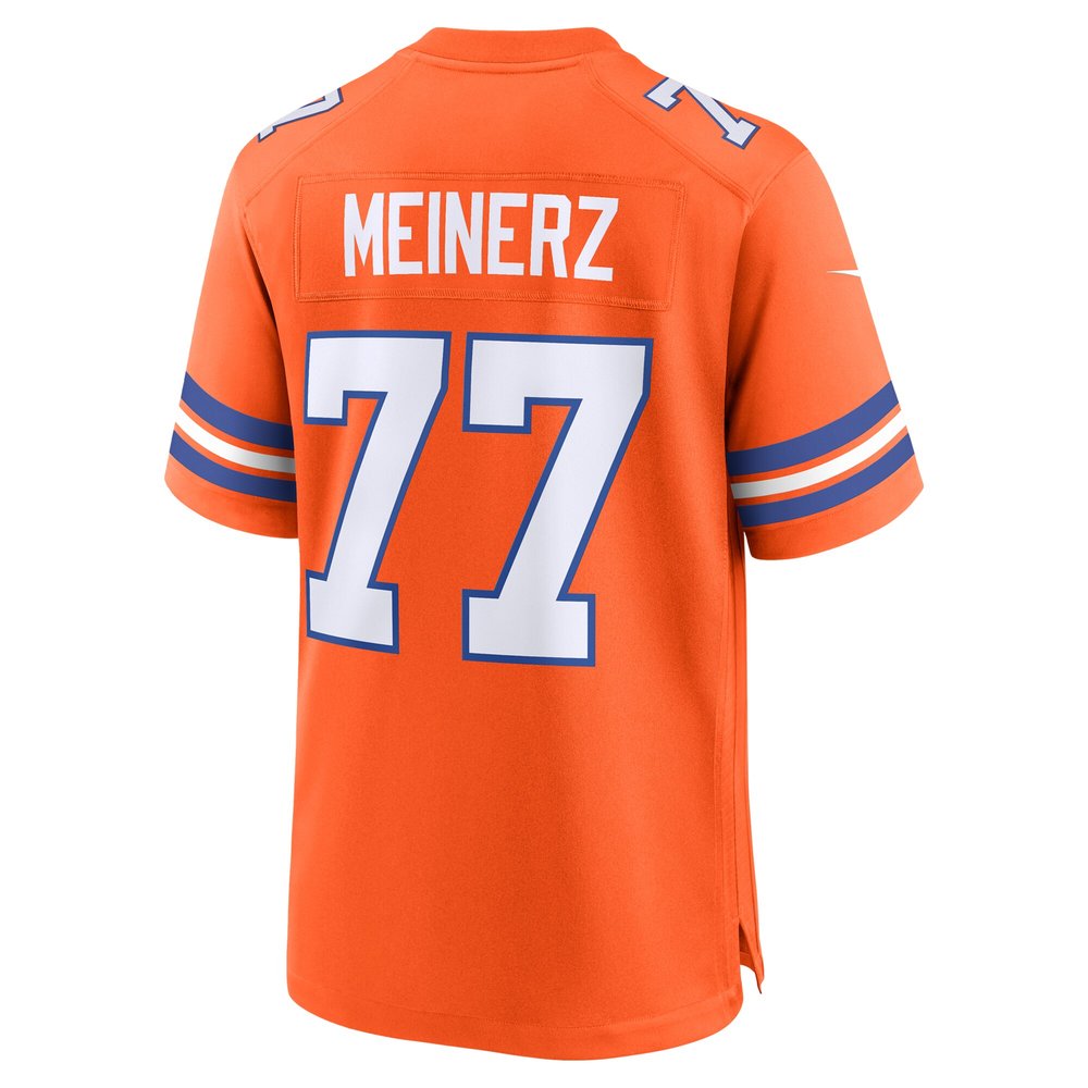 Men's Denver Broncos Quinn Meinerz Orange Mile High Collection 1977 Throwback Player Game Jersey