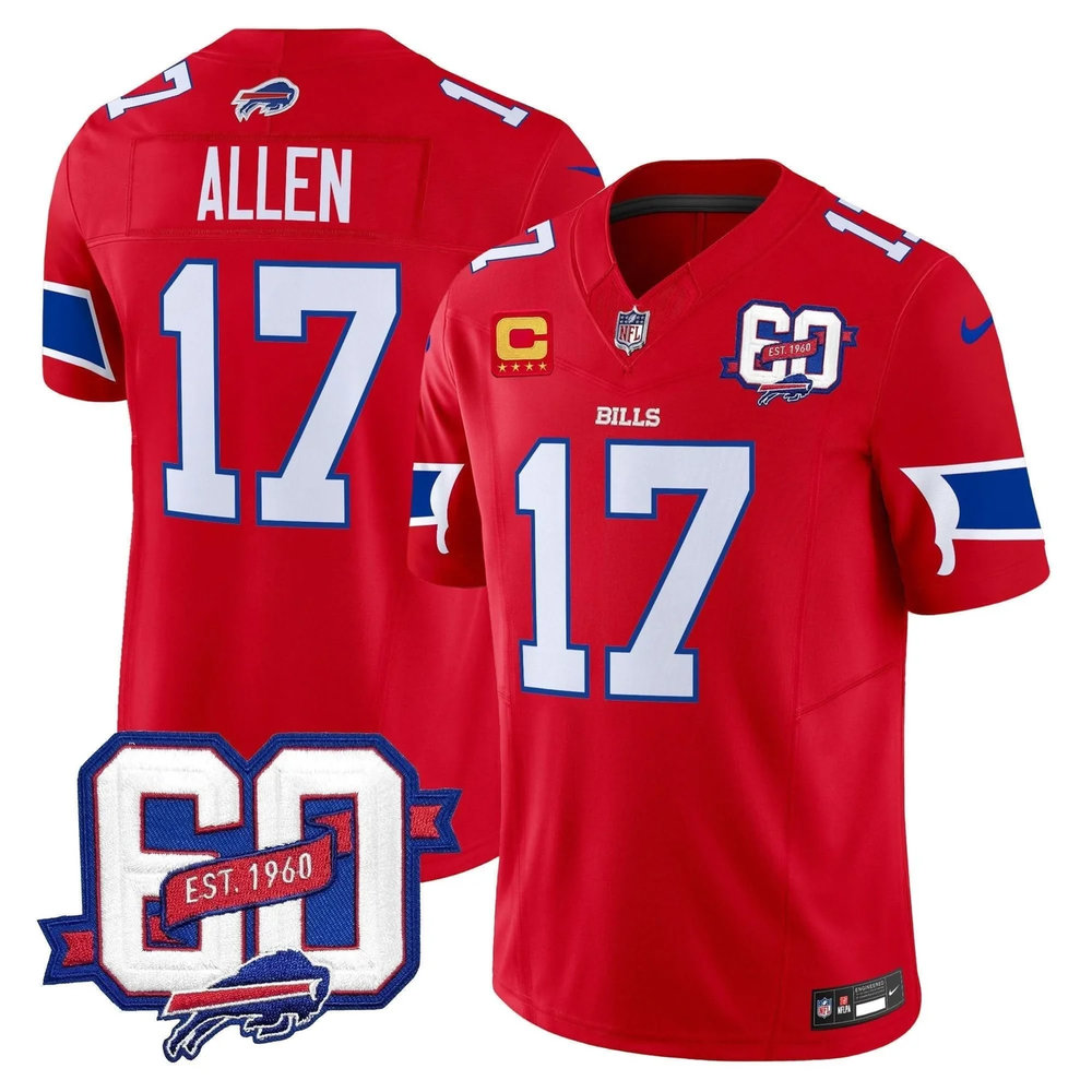 Youth Buffalo Bills #17 Josh Allen Red 60th Anniversary Patch Vapor F.U.S.E. Limited Jersey