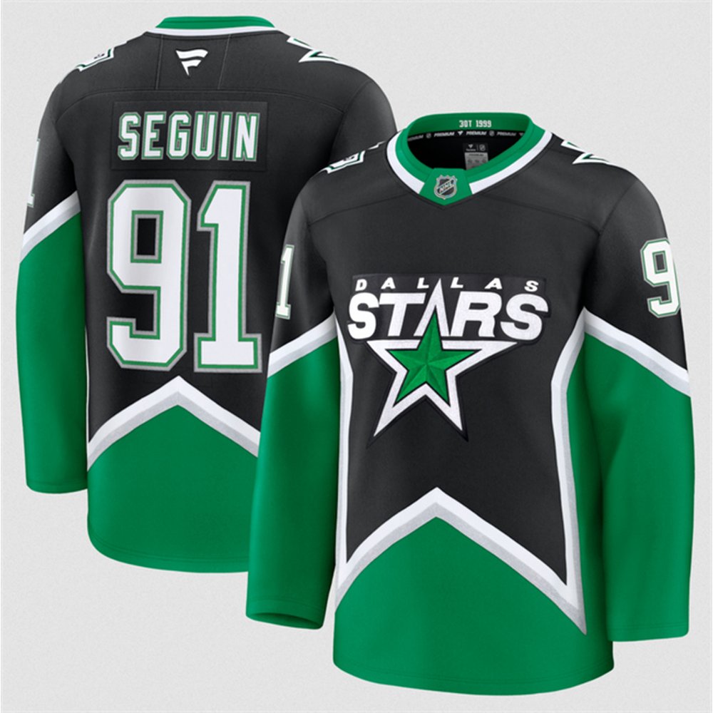 Men's Dallas Stars #91 Tyler Seguin Black 2025-26 Alternate Stitched Hockey Premium Jersey Men's Dallas Stars #91 Tyler Seguin Black 2025-26 Alternate Stitched Hockey Premium Jersey
