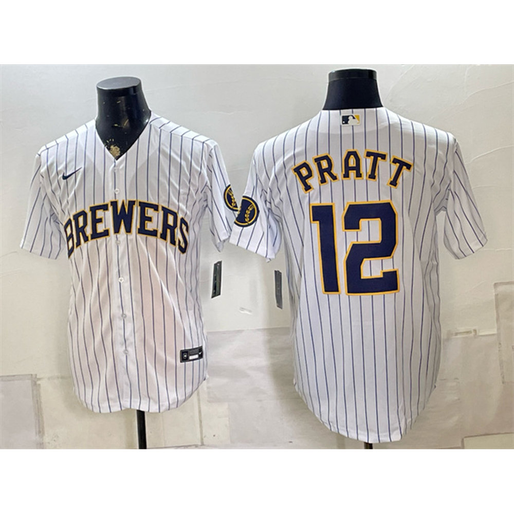 Men's Milwaukee Brewers #12 Cooper Pratt White Stitched Baseball Jersey