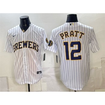 Men's Milwaukee Brewers #12 Cooper Pratt White Stitched Baseball Jersey