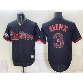 Men's Philadelphia Phillies #3 Bryce Harper Black Cool Base Stitched Baseball Jersey
