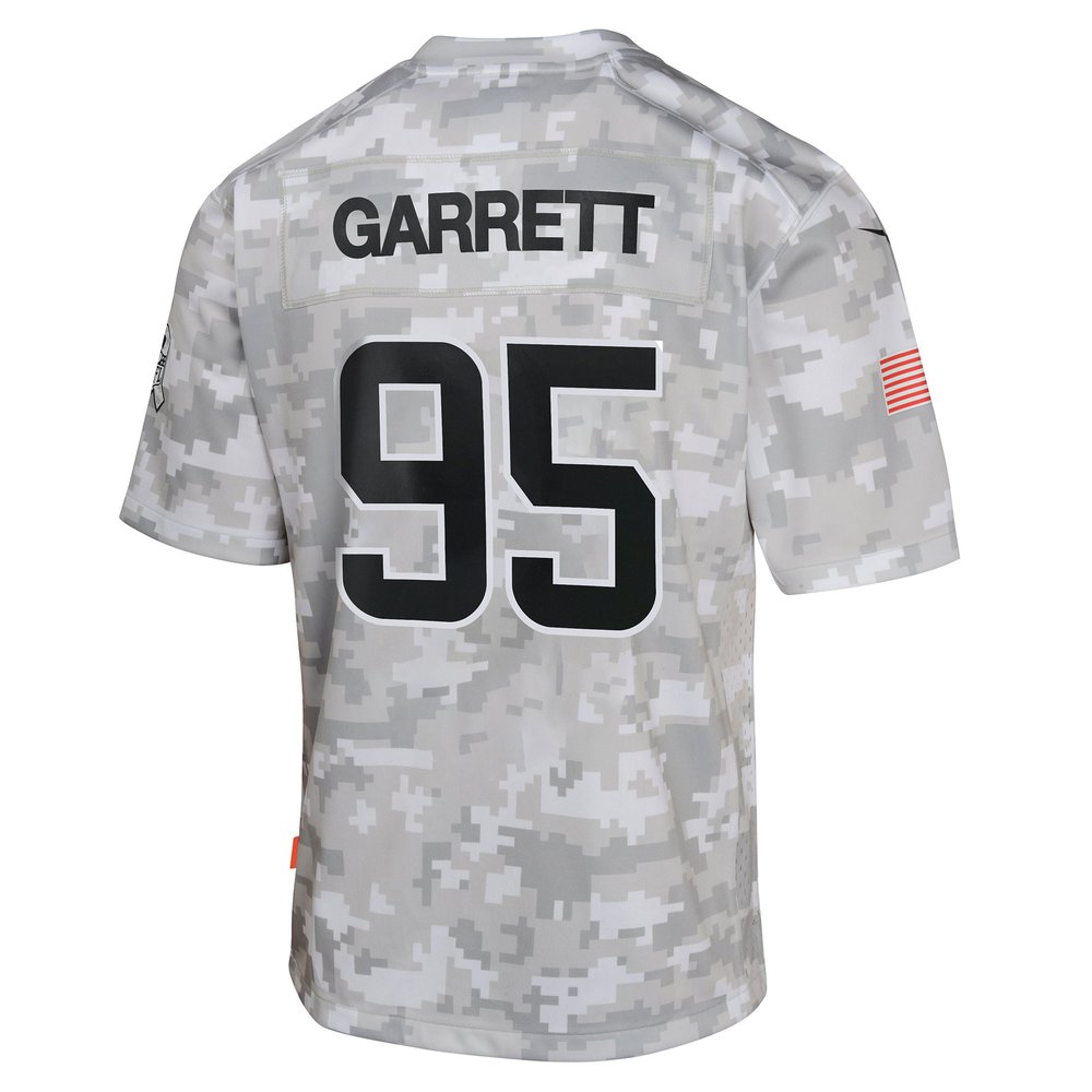 Youth Cleveland Browns Myles Garrett Arctic Camo 2024 Salute to Service Game Jersey